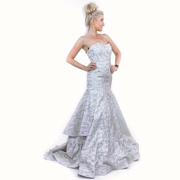 Silver Mermaid Pageant Evening Gown Wedding Dress - Picture 7 of 8
